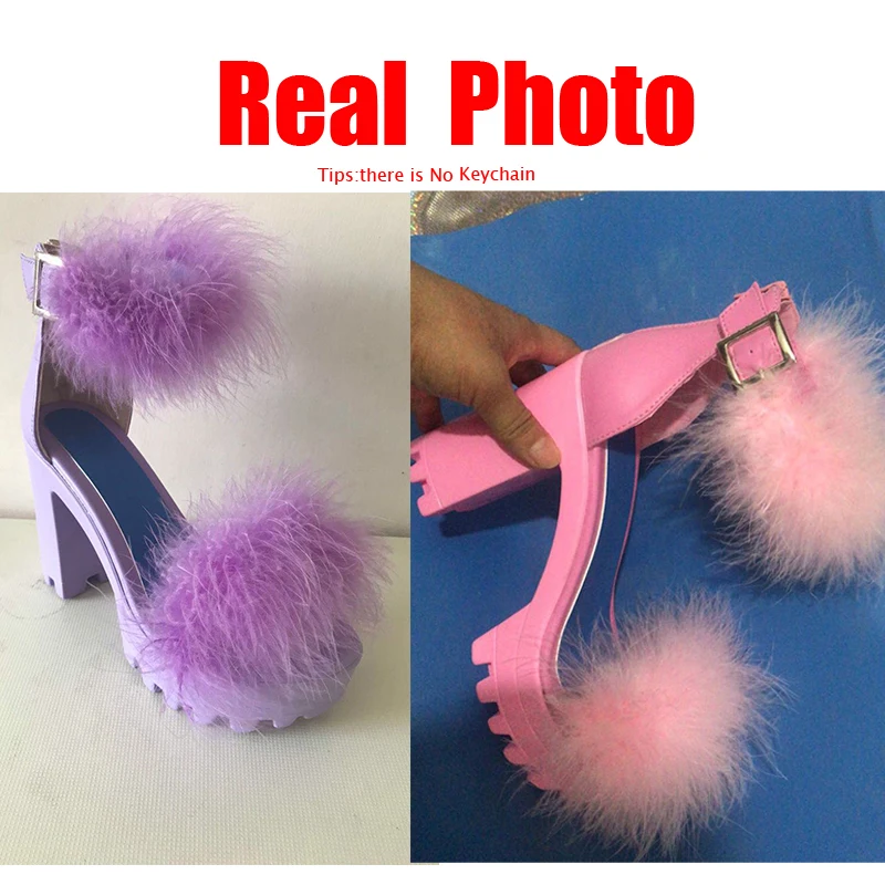 

Spring Summer Beach Sandals Ladies Banquet New Women Fur Rubber High Heel Platform Sandals Outdoor Leisure Buckle Slippers HOT