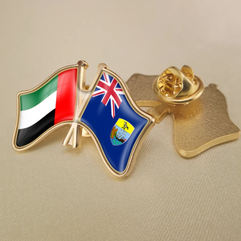 

United Arab Emirates and Saint Helena Crossed Double Friendship Flags Lapel Pins Brooch Badges