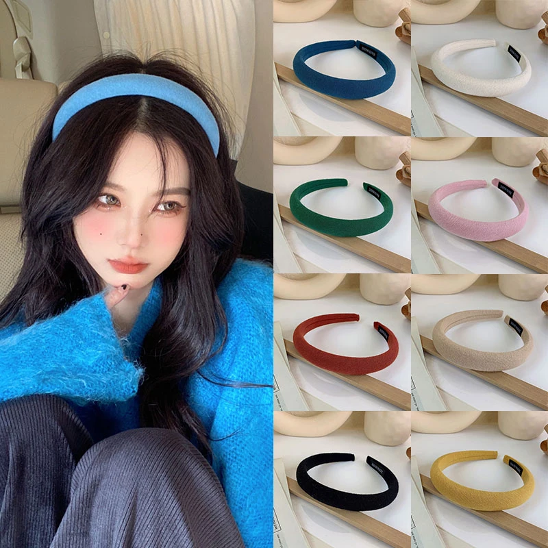 

Temperament Wide-brimmed Velvet Head Hoop Milk Tea Coffee Color Vintage Hair Hoop Trendy Autumn Winter Sponge Padded Headband
