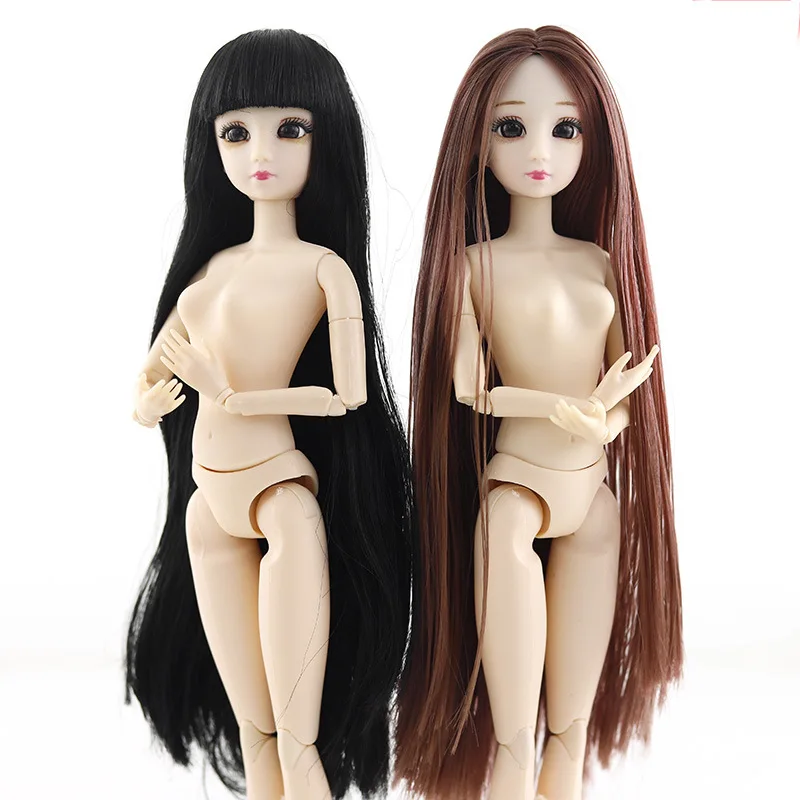 30cm bjd doll 20movable joints cute beautiful medium long wig universal muscle nude doll 3d eyes realistic dress up girl diy toy free global shipping