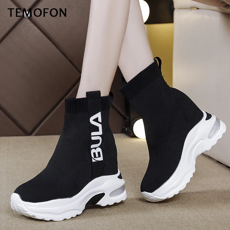 Женские ботильоны носки зимняя обувь увеличивающая рост белые повседневные