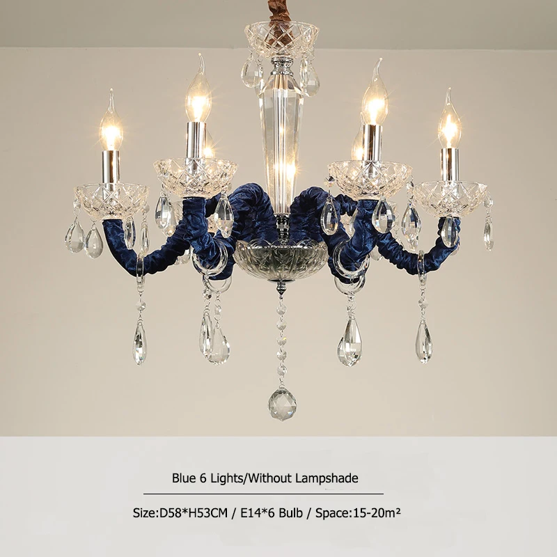 Blue 6 arms Современная хрустальная люстра, украшение дома, E14, лампа, люстры для кухни, столовой, спальни, люстра, светильник с абажуром - Цвет абажура: Blue 6 arms