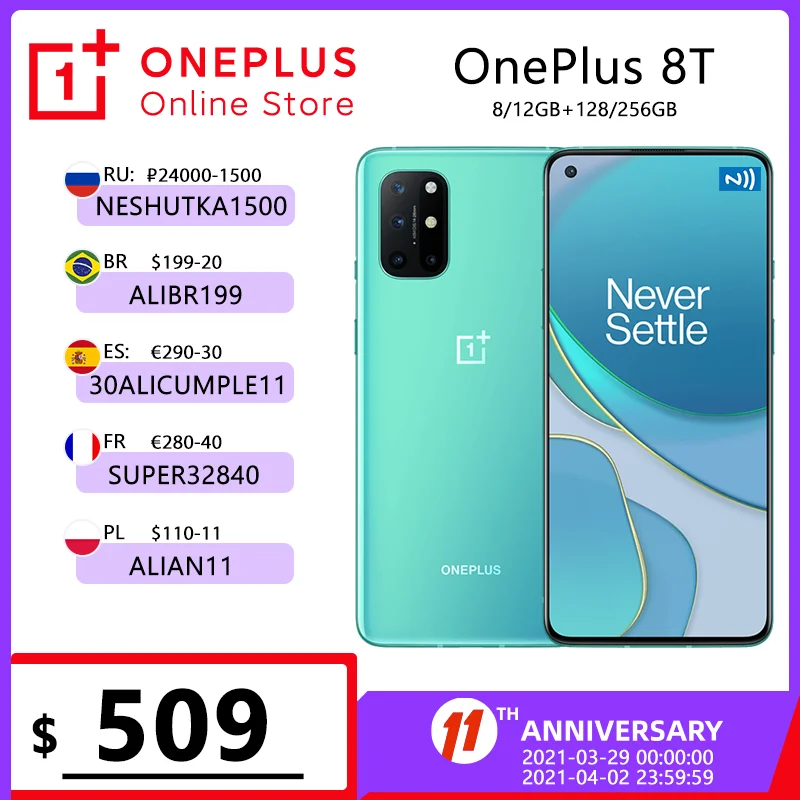 Глобальная прошивка OnePlus 8 T Гб 128 Snapdragon 865 5G смартфон 120 Гц активно матричные осид