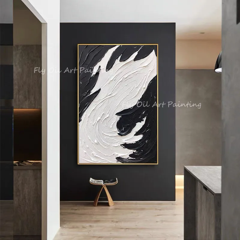 Современная 100% ручная работа черно-белый нож пейзаж картина маслом на холсте