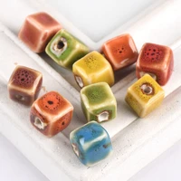 cube shape 10mm handmade fancy glaze ceramic porcelain loose spacer beads lot for jewelry making diy crafts findings