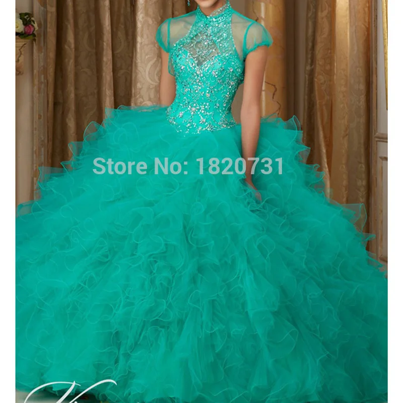 Бирюзовые платья для девушек с курткой бисером оборками тюлевые дешевые платье