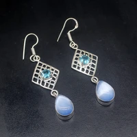 gemstonefactory big promotion unique 925 silver pure blue jade topaz women ladies gifts charms dangle drop earrings 20211912