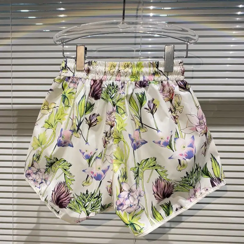 

2021 Summer Two Piece Set New Flower Printed Sunscreen Rain-Proof Silk Hooded Coat Shorts Suit Loose Women Fashion Outfits