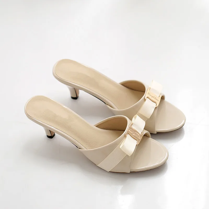 Slippers Female Summer Fashion High-heeled Women's Buckle Fine Heel Patent Leather Sandals Large Size 33-43 | Обувь