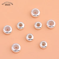 real pure solid 925 sterling silver silicone beads flat round spacer fit bead diy jewelry making findings components