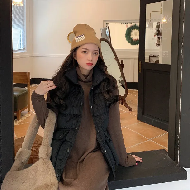 

Alien Kitty Women's Korean Solid Sleeveless Winter Keep Warm Winter Coat Women Corduroy Loose Thick Fashion Plus Cashmere Vest