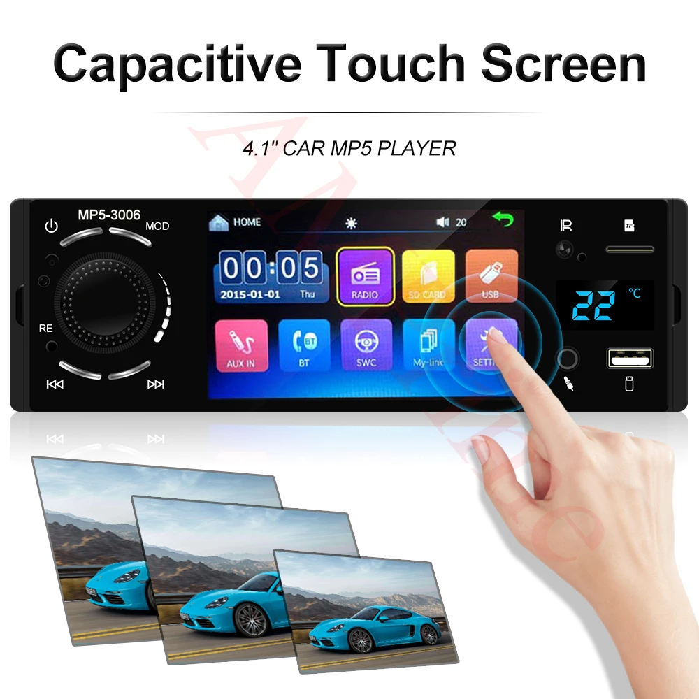 Автомагнитола AMPrime 1 din 4," Touch Acreen, автомобильное аудио зеркало, стерео Bluetooth Камера заднего вида, Usb Aux плеер