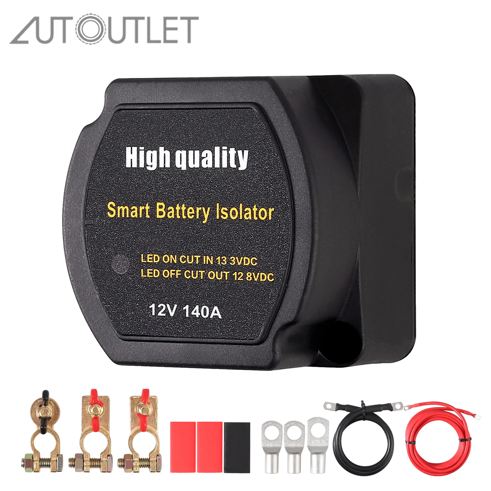 

AUTOUTLET Smart Dual Battery Isolator 12V 140A Voltage Sensitive Car Relay & Wire Cable Kit VSR Double Battery Automatic Charger