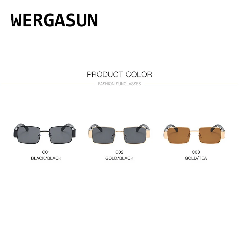 

WERGASUN Fashion Classic Vintage Square Sunglasses Women Brand Designer Metal Punk Sun Glasses Men Hip Hop Glasses Female Shades