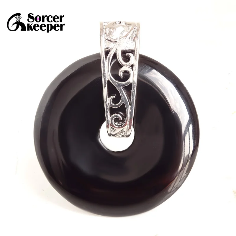 

Natural Black Agate Round Shape Donut Pendants Stone Meditation Chakra Healing Reiki Beads For Jewelry Making 0BF256