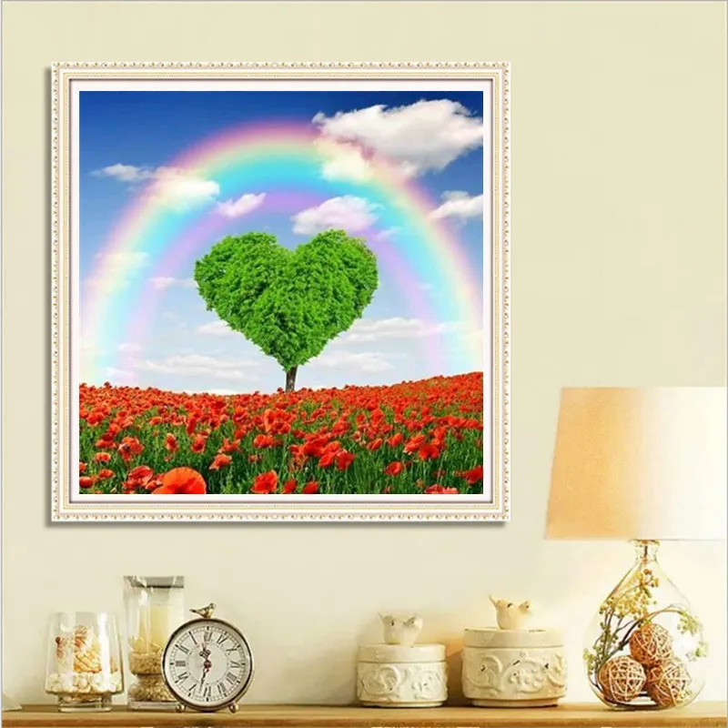 Алмазная 5D картина сделай сам полностью Круглая Мозаика в форме сердца радужного