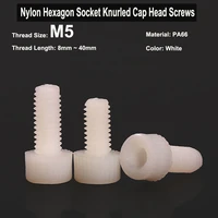20pcs m5x8mm40mm white nylon pa66 hexagon socket knurled cap head screws