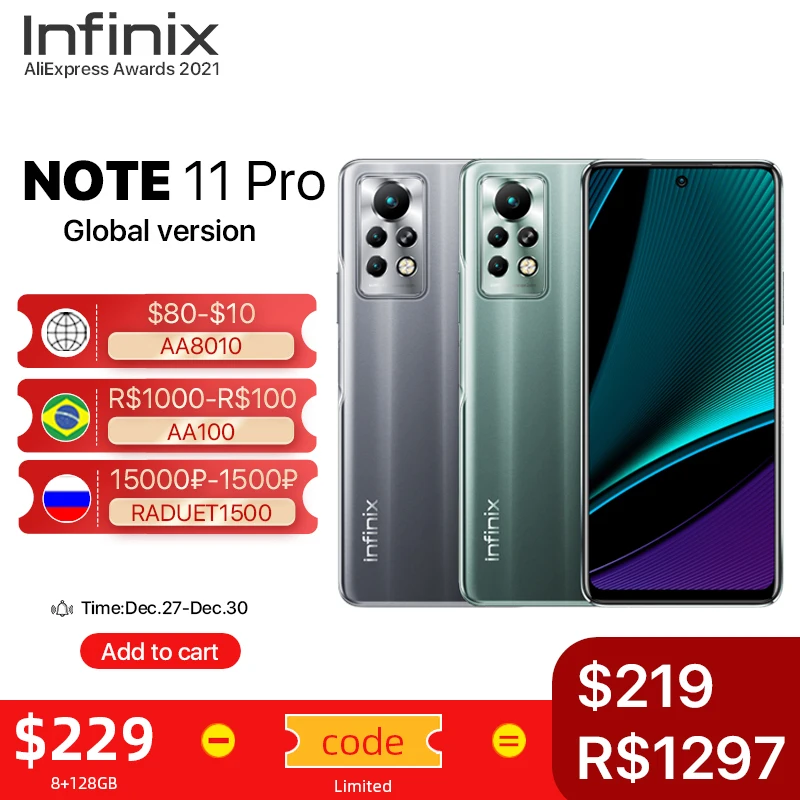 Global version Infinix Note 11 Pro 8GB 128GB 6.95'' Display Smartphone Helio G96 64MP Camera 33W Super Charge 120Hz Refresh Rate |
