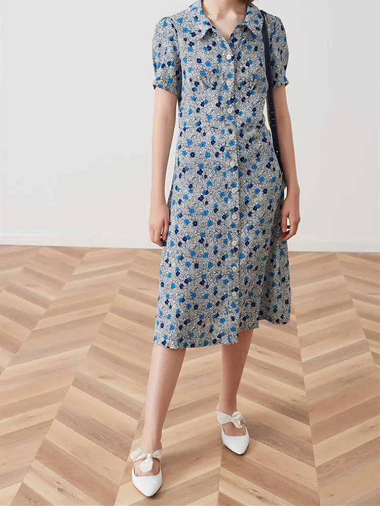 Женское винтажное платье миди с отложным воротником Летнее Длинное цветочным