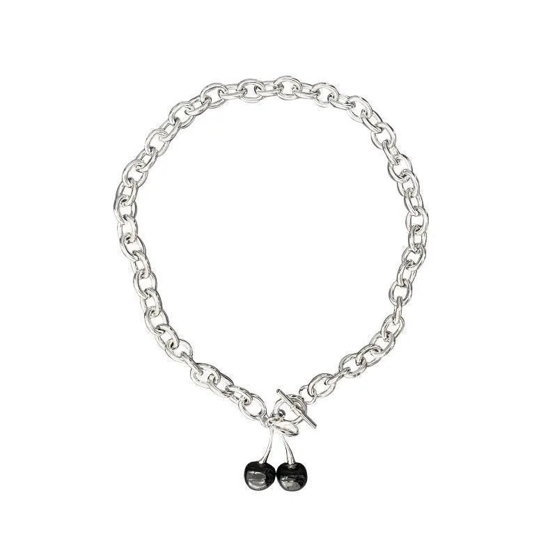 

Punk Sweet Cherry Necklaces Gothic Silver Color Metal Choker for Women Girls Pendant Chain Party Jewelry Gifts
