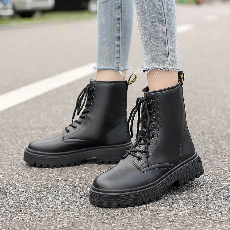 Женские ботильоны Черные Ботинки martin на толстой платформе женские ботинки из