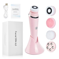 4 in 1 electric rotating facial cleansing brush pore deep cleaning dead skin exfoliating brush pink white green skin care tools