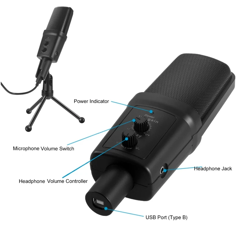 

USB Computer Handheld Microphone Gaming Condenser Microphone Desktop Live Microphone with Stand