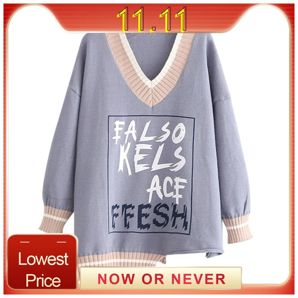 Повседневный вязаный свитер для женщин уличная одежда v-образный вырез длинный