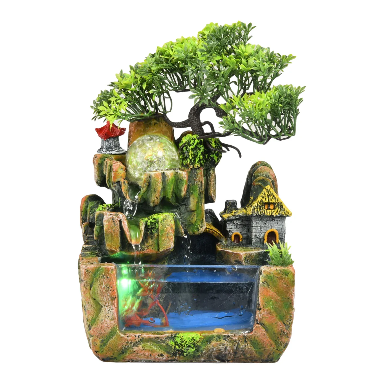 

Indoor Resin Rockery Waterfall Feng Shui Flowing Water Fountain Desktop Ornament Office Decor Zen Meditation Water Fountain