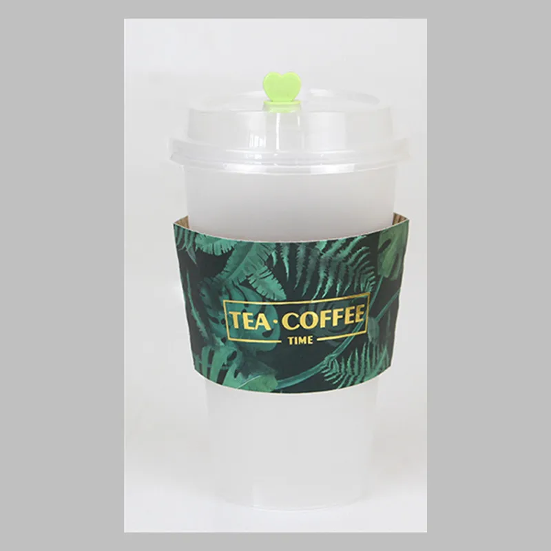 cup lid sleeve 50 шт зеленое растение Бронзирующая одноразовая кофейная чашка 400 мл 500 мл бумажный стаканчик для Чая Сетка Красный холодный горячий напиток упаковка чашка с крышками - Цвет: cup lid sleeve