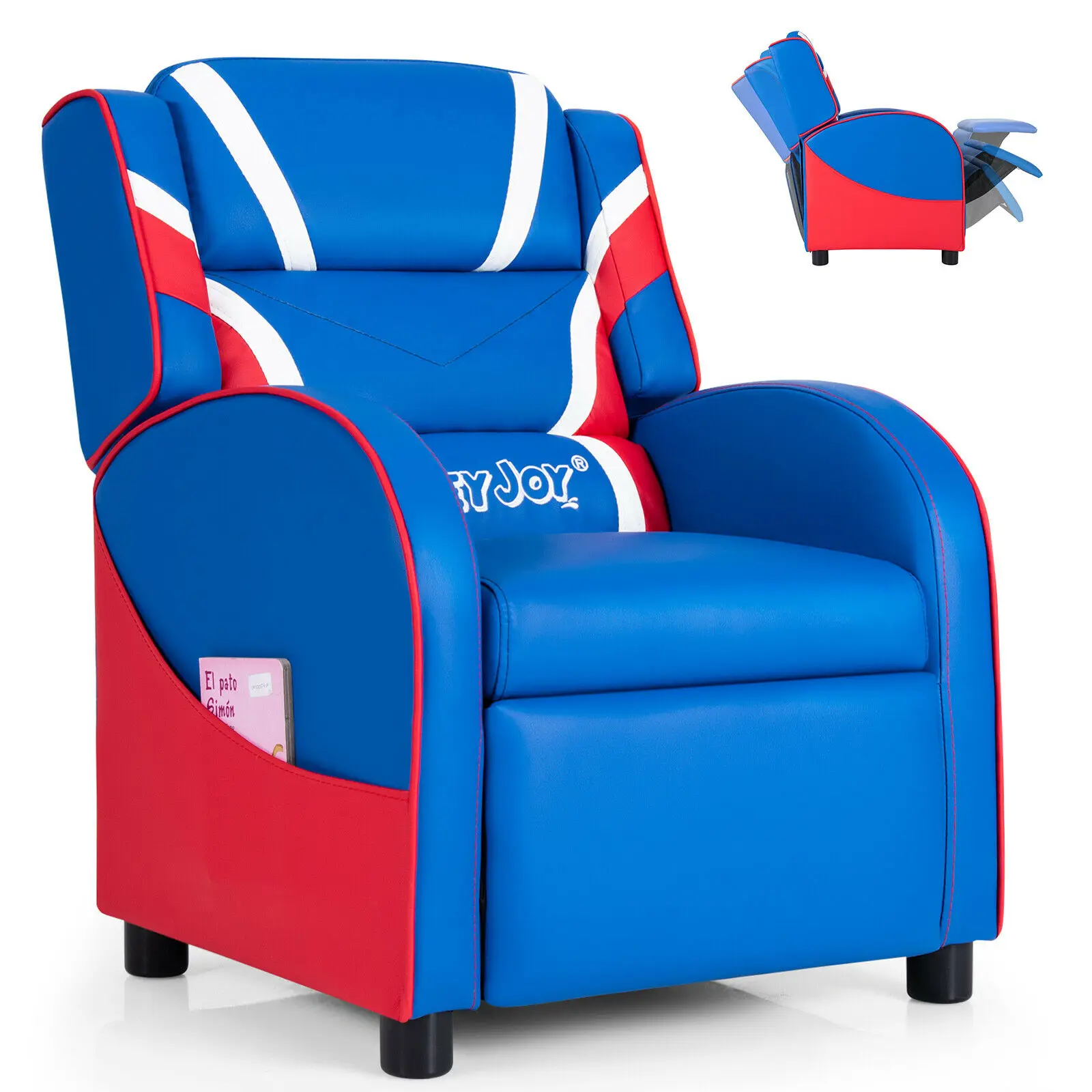 Costway Kids Recliner Chair Gaming Sofa PU Leather Armchair w/Side Pockets Blue/Pink  HW66976