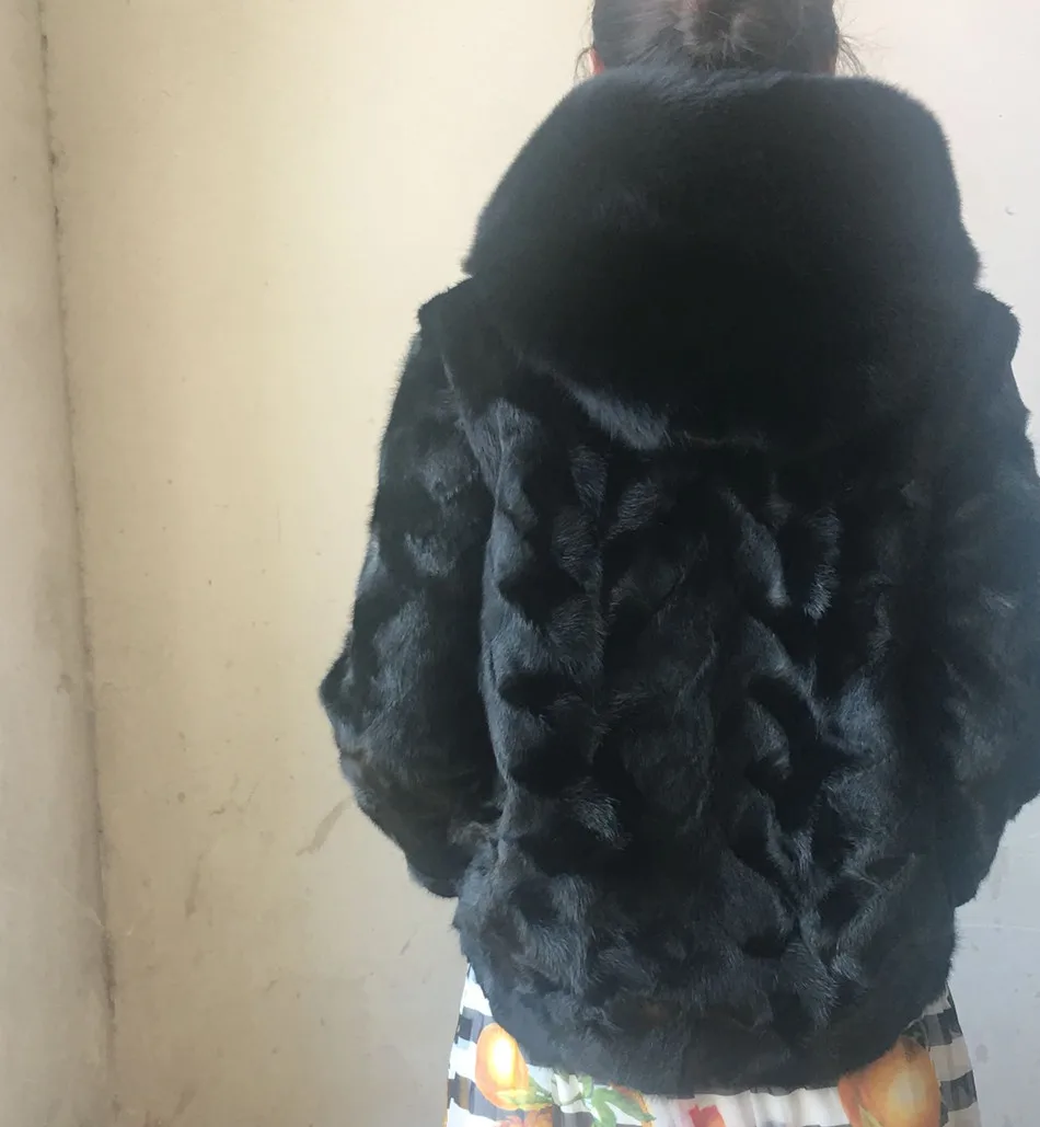 Черный Новая мода женские настоящие норковые части мех женское уличное пальто - Цвет: Черный