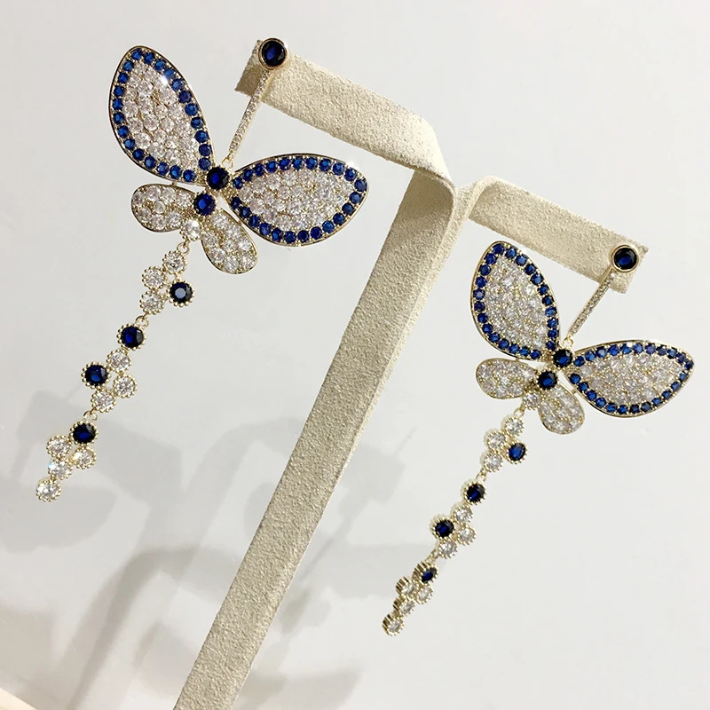 Красивые серьги подвески в виде бабочки дизайнерские роскошные женские из