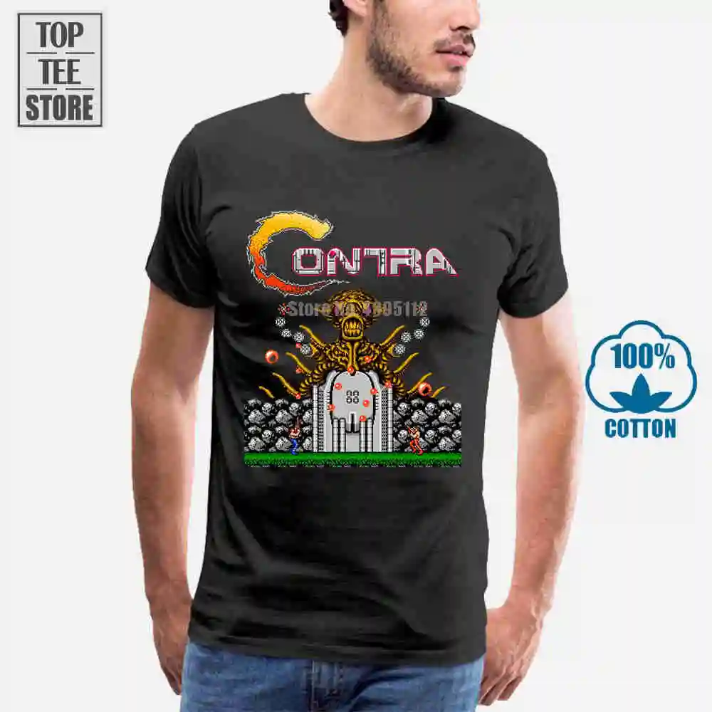 Мужская черная футболка Contra одежда для видеоигр подарок новинка от США|t shirt|black t