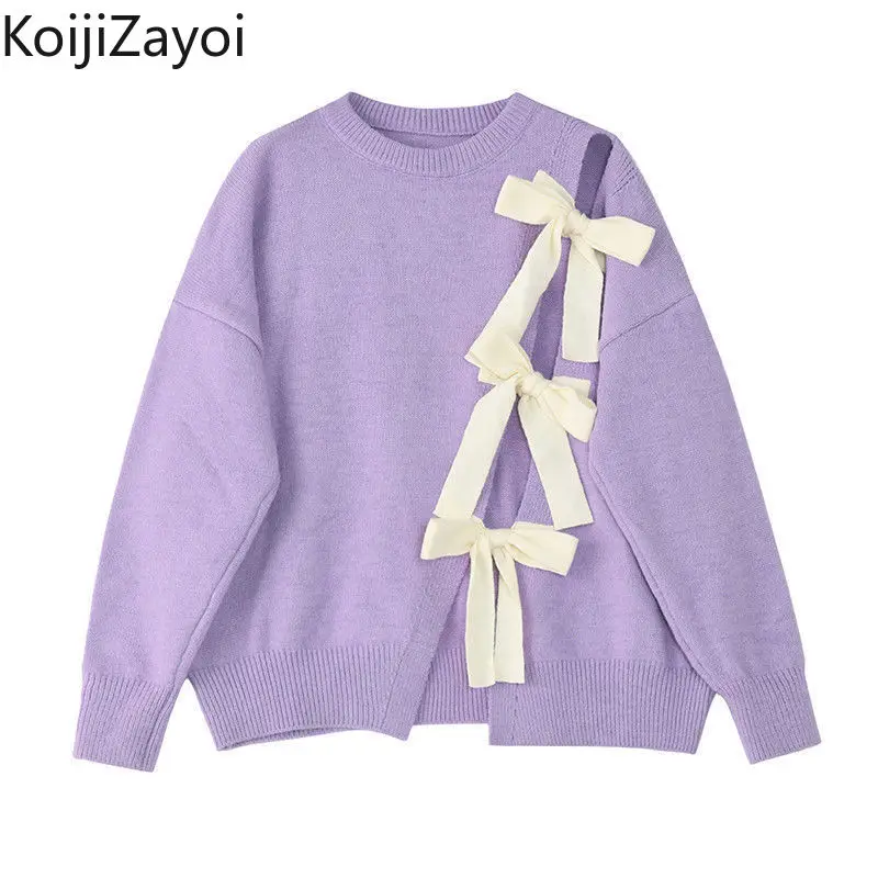 

Koijizayoi Women Bow Japan Style Sweater Lady Chic Fashion Fall Winter Pullover Casual Loose Solid Jumpers Outwear 2022 Tops