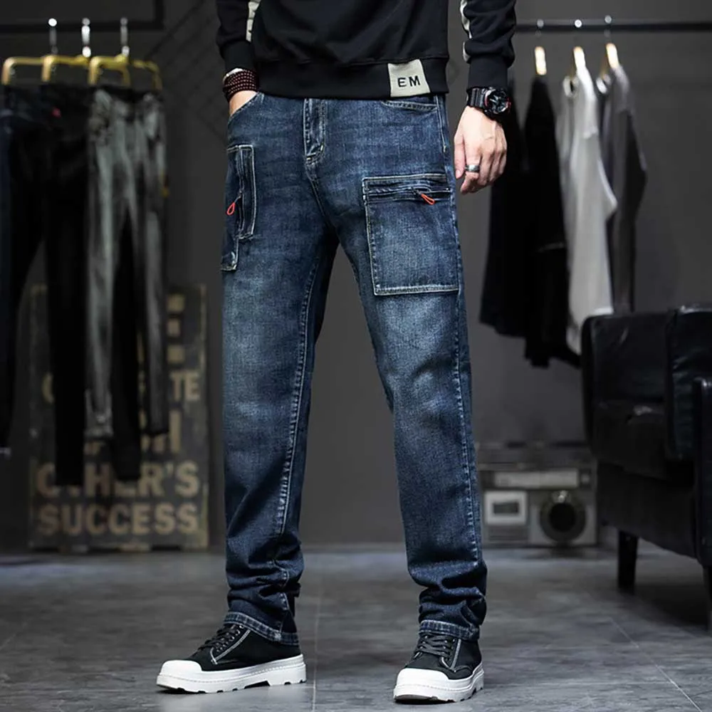

Multi Pocket Cargo Jeans Men Casual Denim Pants Straight Loose Baggy Trousers Streetwear Plus Size Jeans Men Clothing