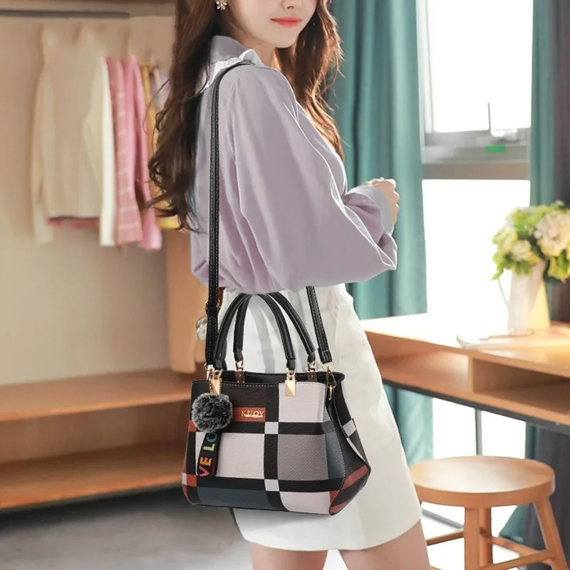 

2020 New Casual Plaid Shoulder Bag Fashion Stitching Wild Messenger Brand Female Totes Crossbody Bags Women Leather Handbag