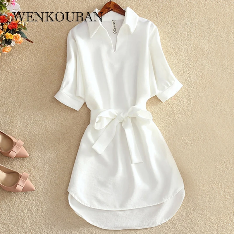 Рубашки женские 2021 Летние Повседневные платья модные офисные Женские однотонные