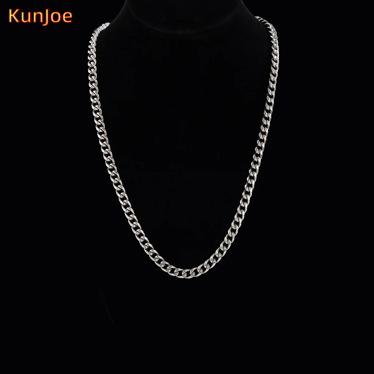 

KunJoe Punk Stainless Steel Necklace For Men Women Curb Cuban Link Chain Choker Vintage Silver Simple Couple Necklace Jewelry