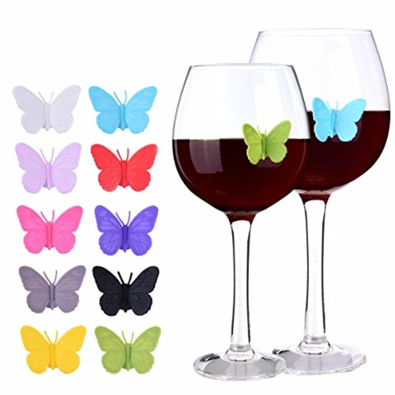 

6pcs Silicone Butterfly Identifier Red Wine Glass Label Distinguisher Suction Cup Cup Sticker Party Supplies Wine Glass Marker