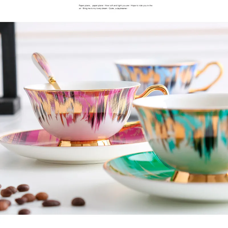 

Delicate Ceramic Cup Saucer and Spoon Luxury Bone China Coffee Cup Set Home British Afternoon Tea Bright Starry Style 5Z