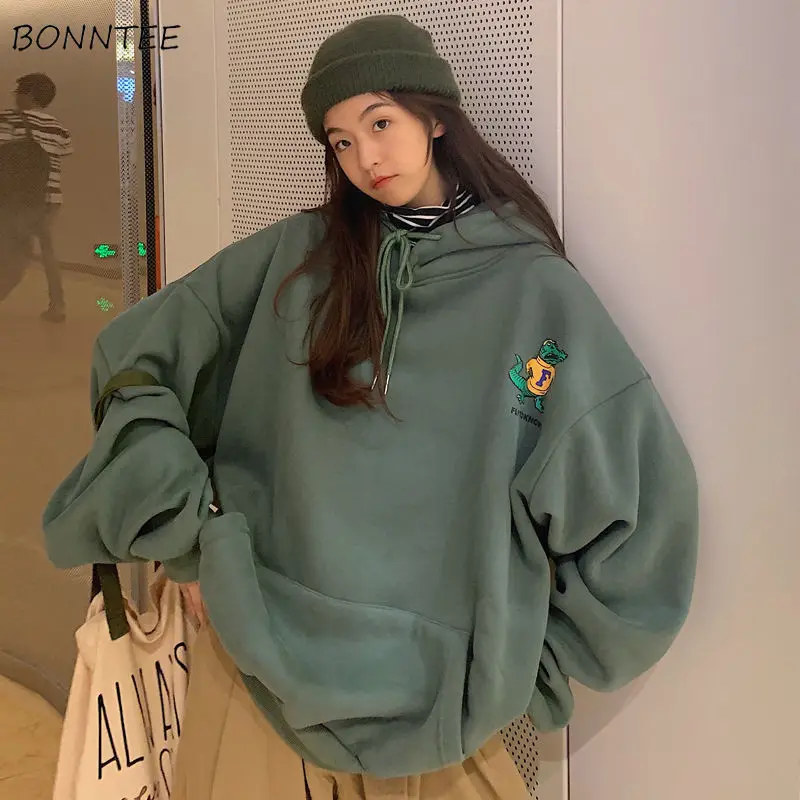 

Hoodies Women Hooded Female Korean Style Students Print Long Sleeve Loose Thickening Spring Unisex All Match Cozy Mujer De Moda
