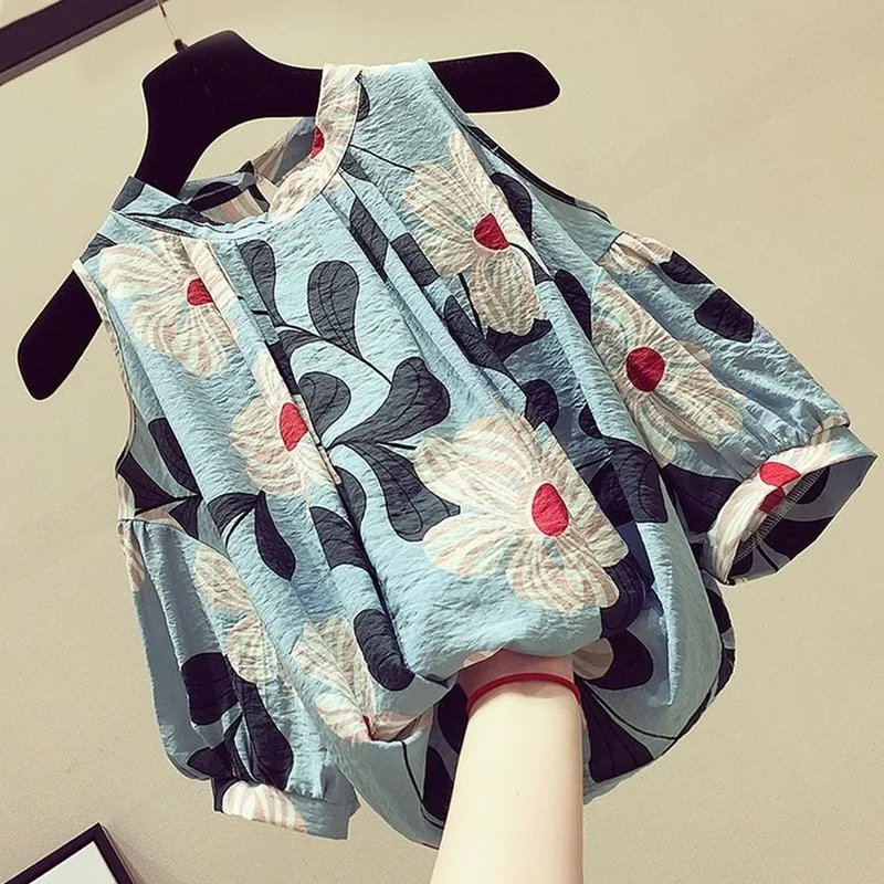 

Летние 2021; Новая одежда для детей с короткими рукавами и ПР шифоновая рубашка для женщин с открытыми плечами и вышивкой пуловер с цветочным ...