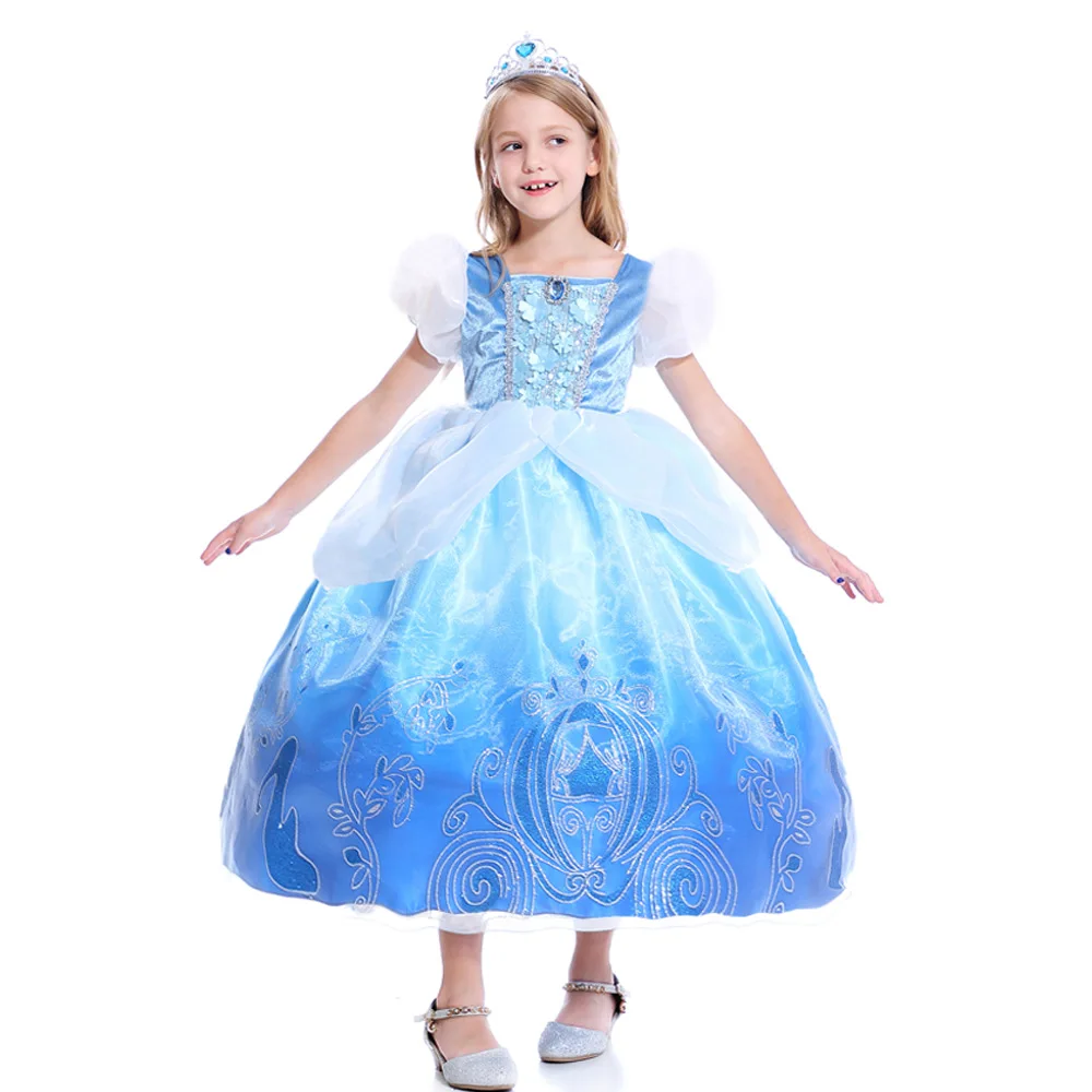 

New Cinderella Dress for Girls Fancy Role-Play Costume Cinderella Blue Ball Gown Christmas Party Cosplay Dress Fantasia Vestido