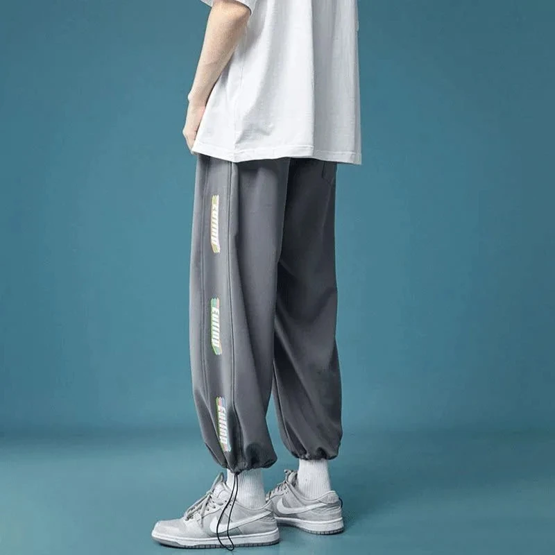 

Ice silk pants men's summer thin section the drape leisure trousers straight men loose nine minutes of pants