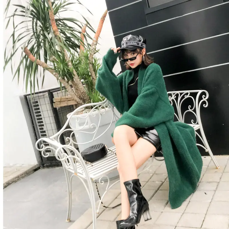 Корейский жакет из искусственного меха норки свитер осенне зимняя новая Толстая