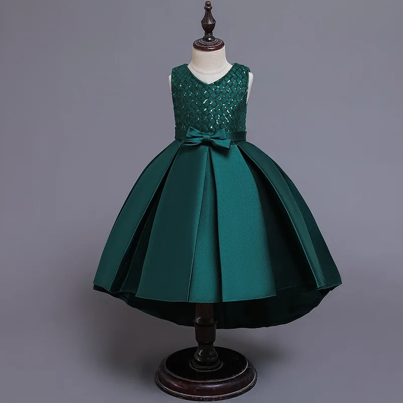 2019 платье для девочек элегантное атласное свадебное с блестками и цветочным