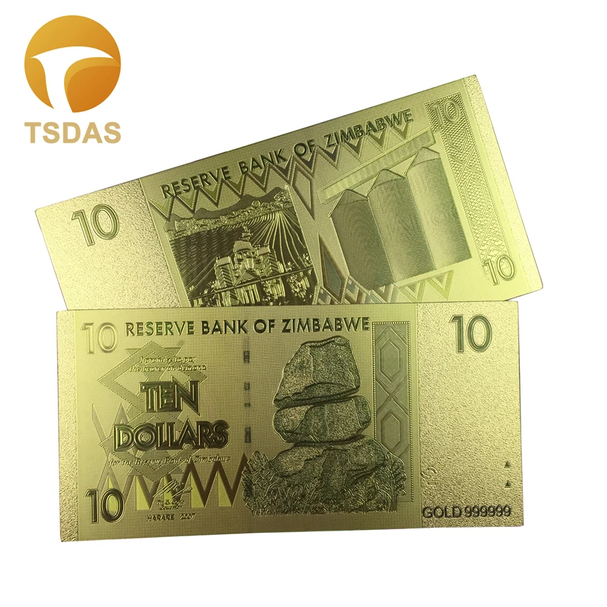 Бесплатная доставка банкноты 10 шт./лот в Зимбабве долларов покрытые 24 каратным