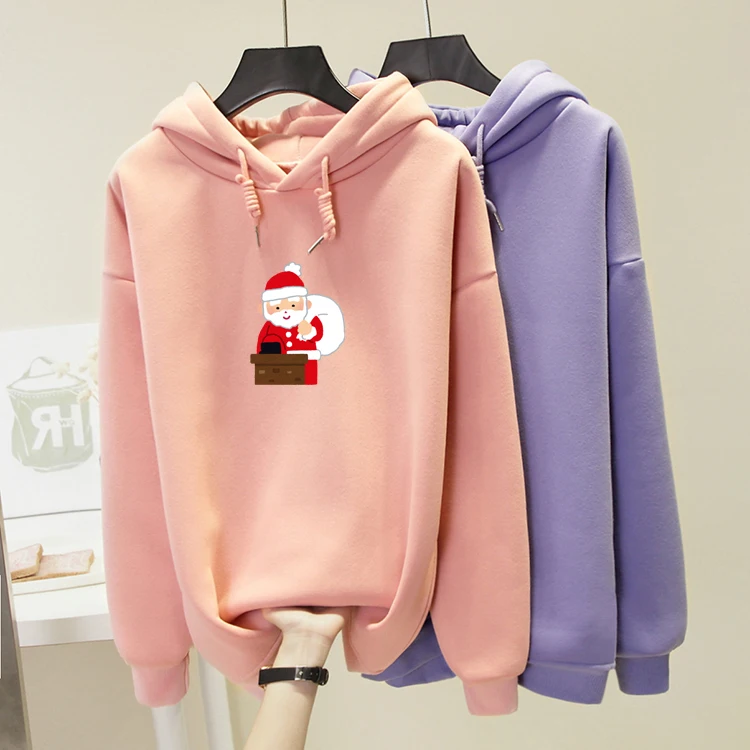 

Gift Santa Claus Print Cartoon Warm Oversized Hoodie Kawaii Women's Sweatshirt Western Streetwear Kpop Hoody Ladies Fairy Tale