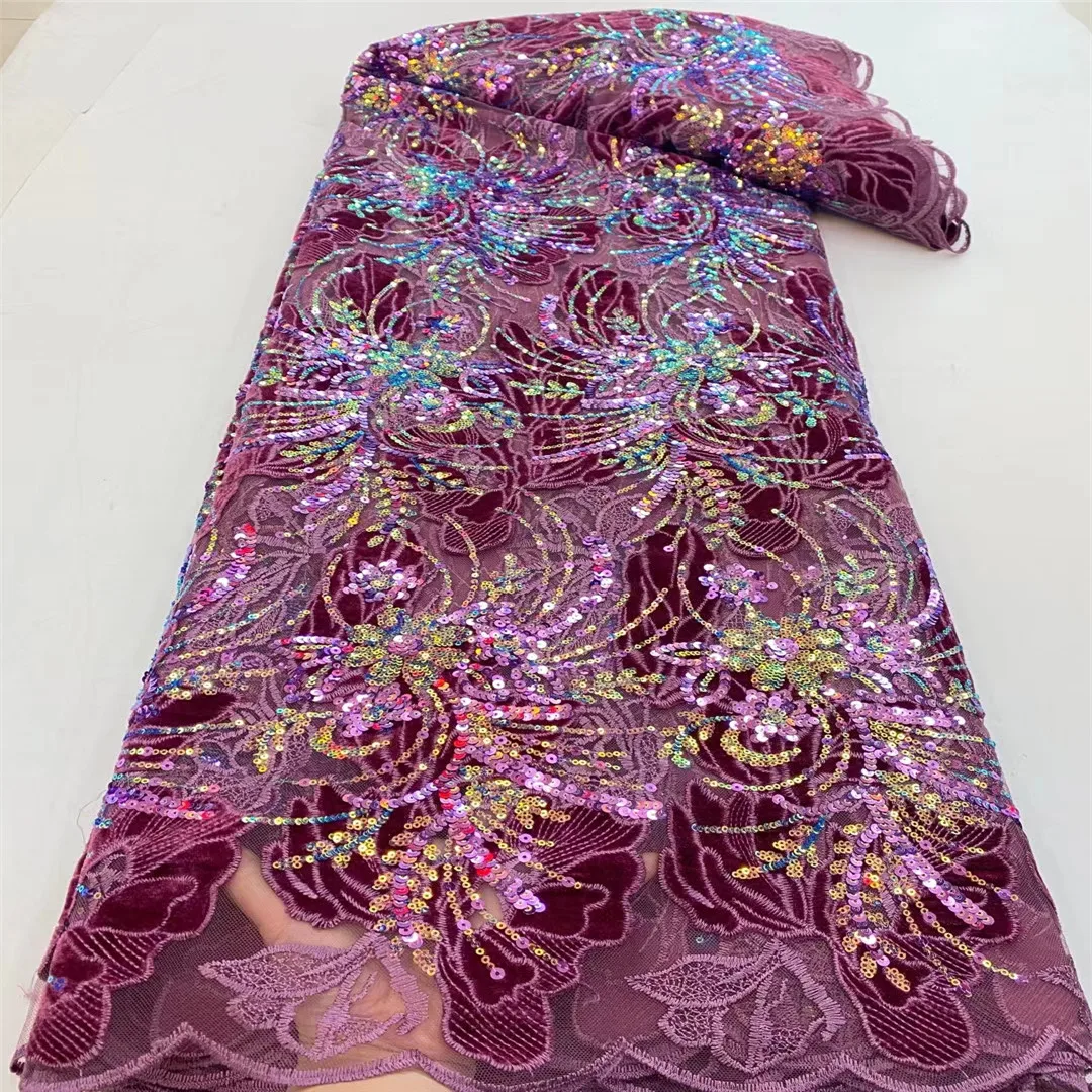 

Royal Blue Velvet Lace Fabric 2021 High Quality Latest African Sequin Lace Fabric Embroidery French Lace for Evening Party